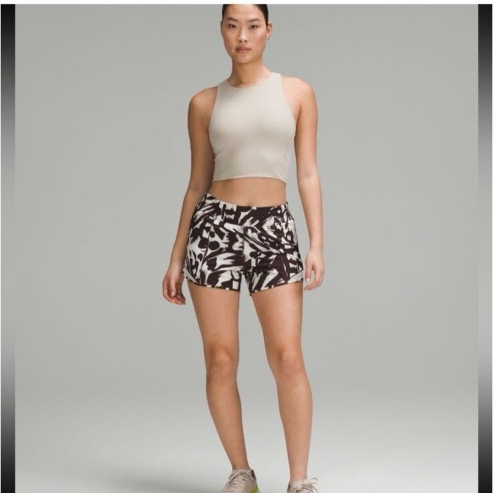 Lululemon Hotty Hot HR Short 8 Lined Monarch 4”Bloom Bone Espresso
